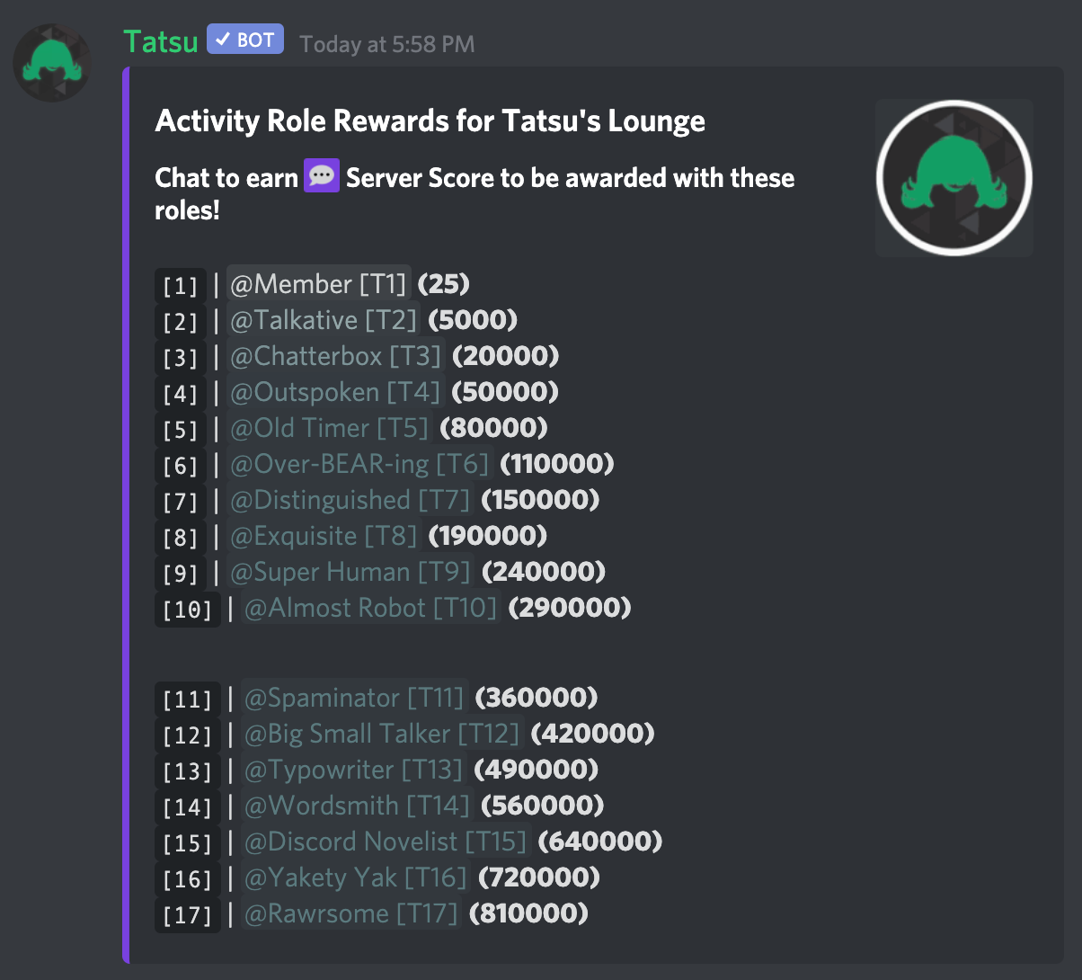 Discord reward levels! Level up just by chatting in our discord server. At  every 5 levels there are rewards as shown in the google doc below. With  this we will be rewarding